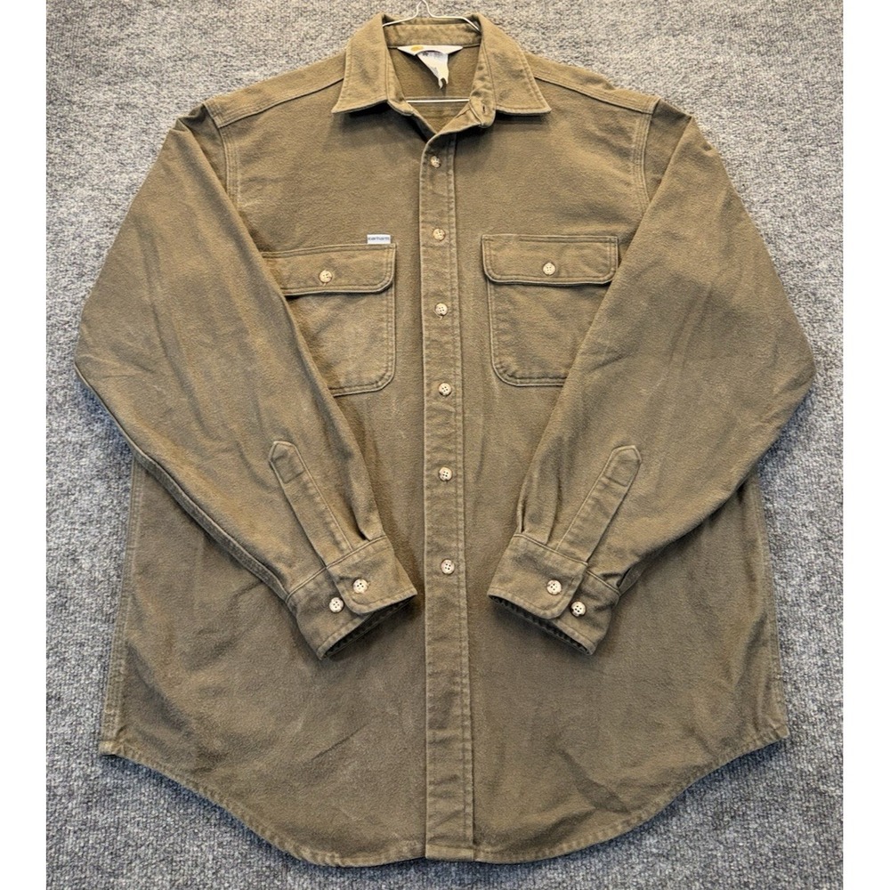 Vintage Carhartt Rugged Outdoor Wear Men's Large Brown Heavy Cotton Shirt USA